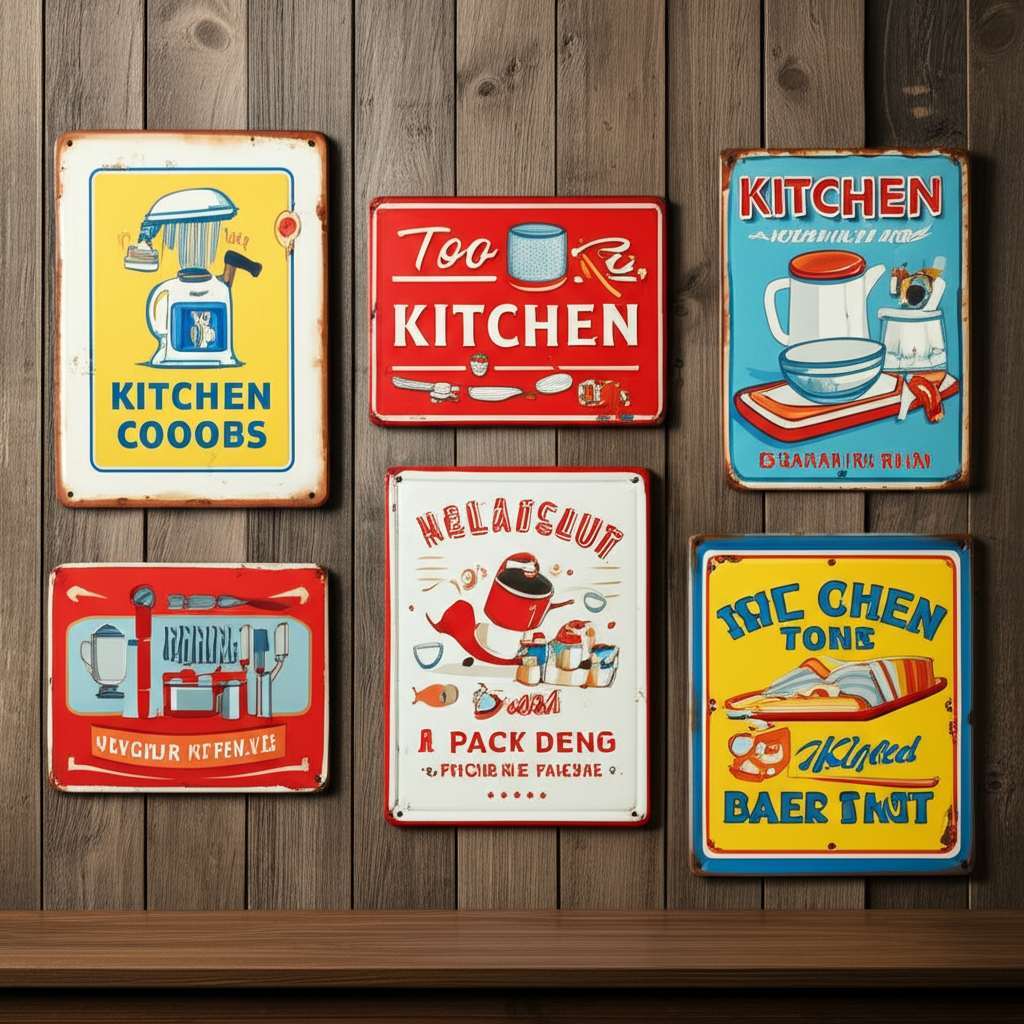 Generate a high-quality, relevant image prompt for an article about: 10 Vintage Kitchen Wall Sign Id