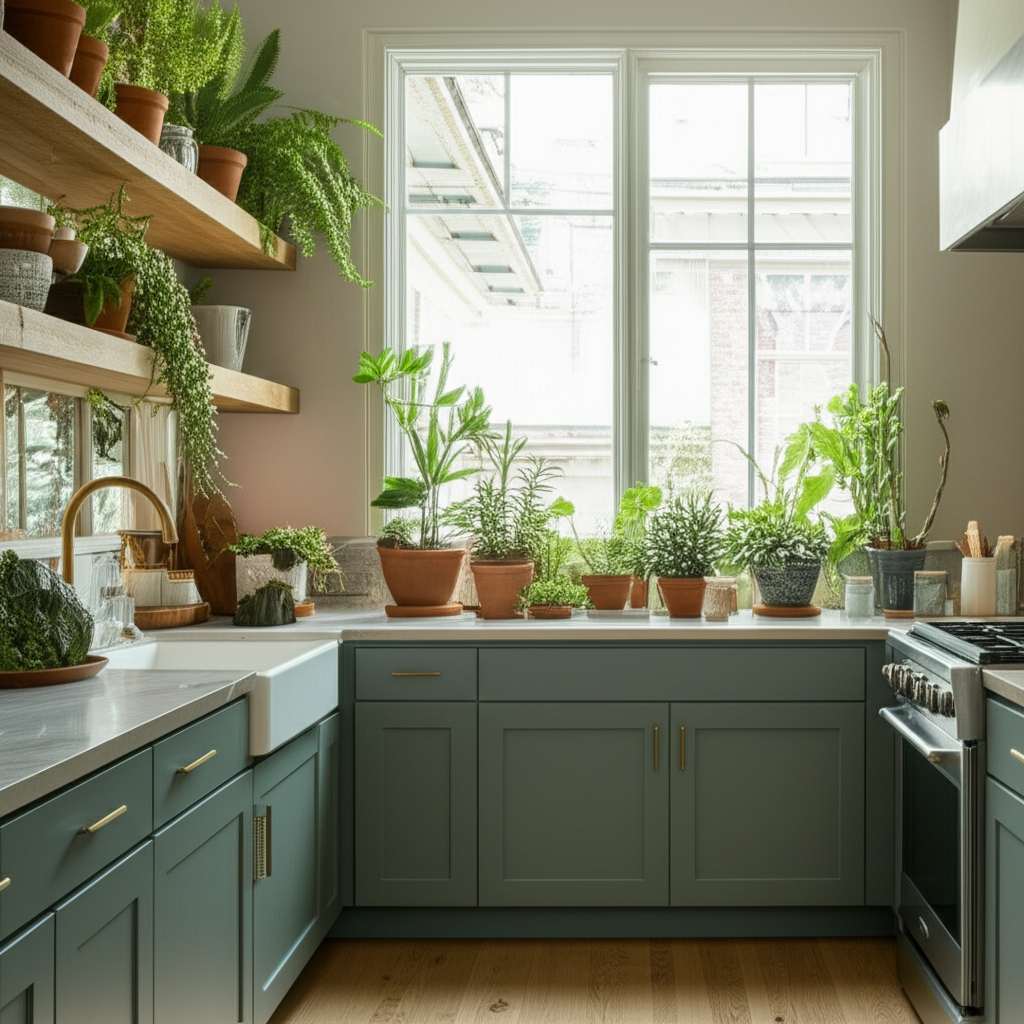 Generate a high-quality, relevant image prompt for an article about: 8 Kitchen Plant Decor Ideas: Go