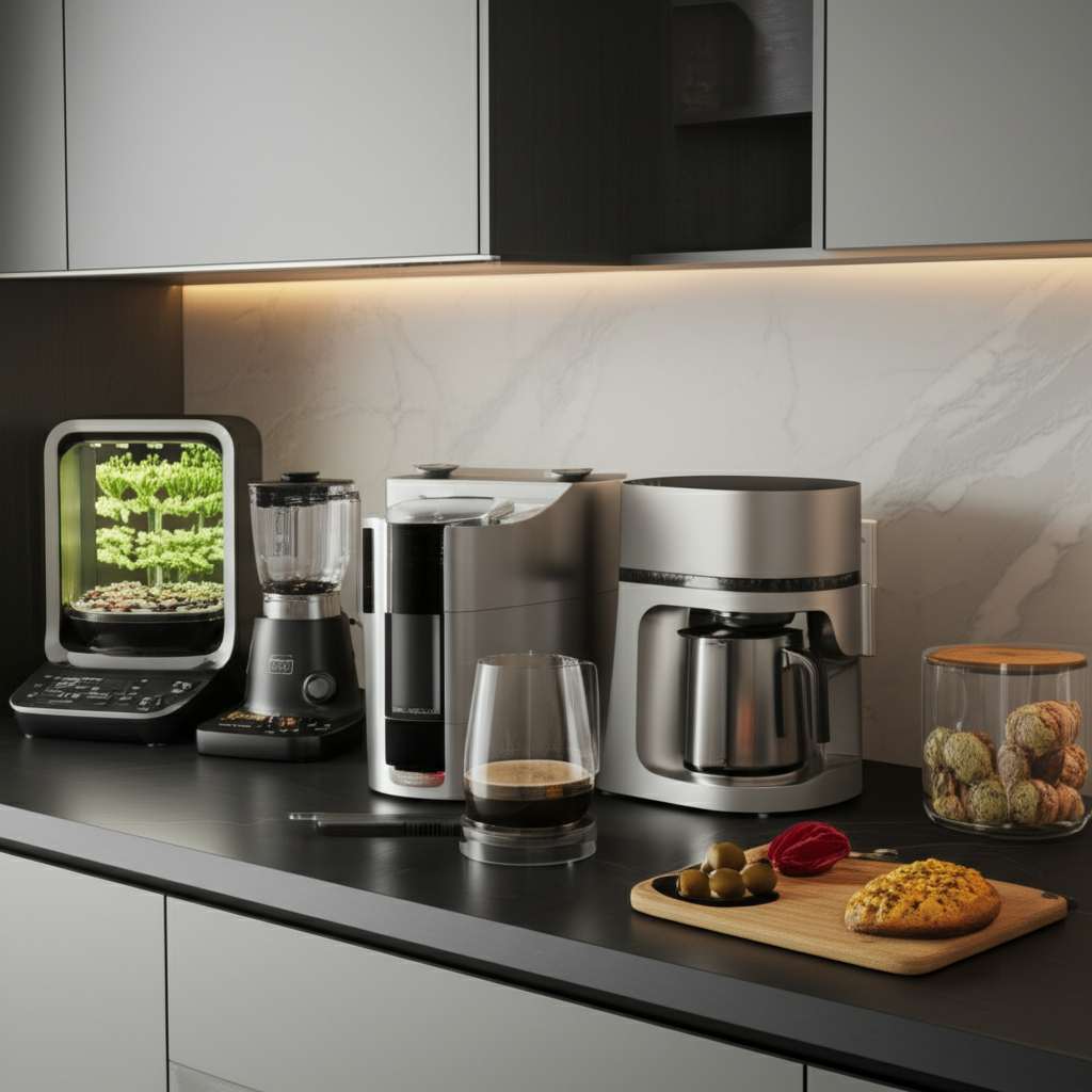 Generate a high-quality, relevant image prompt for an article about: 12 Modern Kitchen Gadgets 2025: