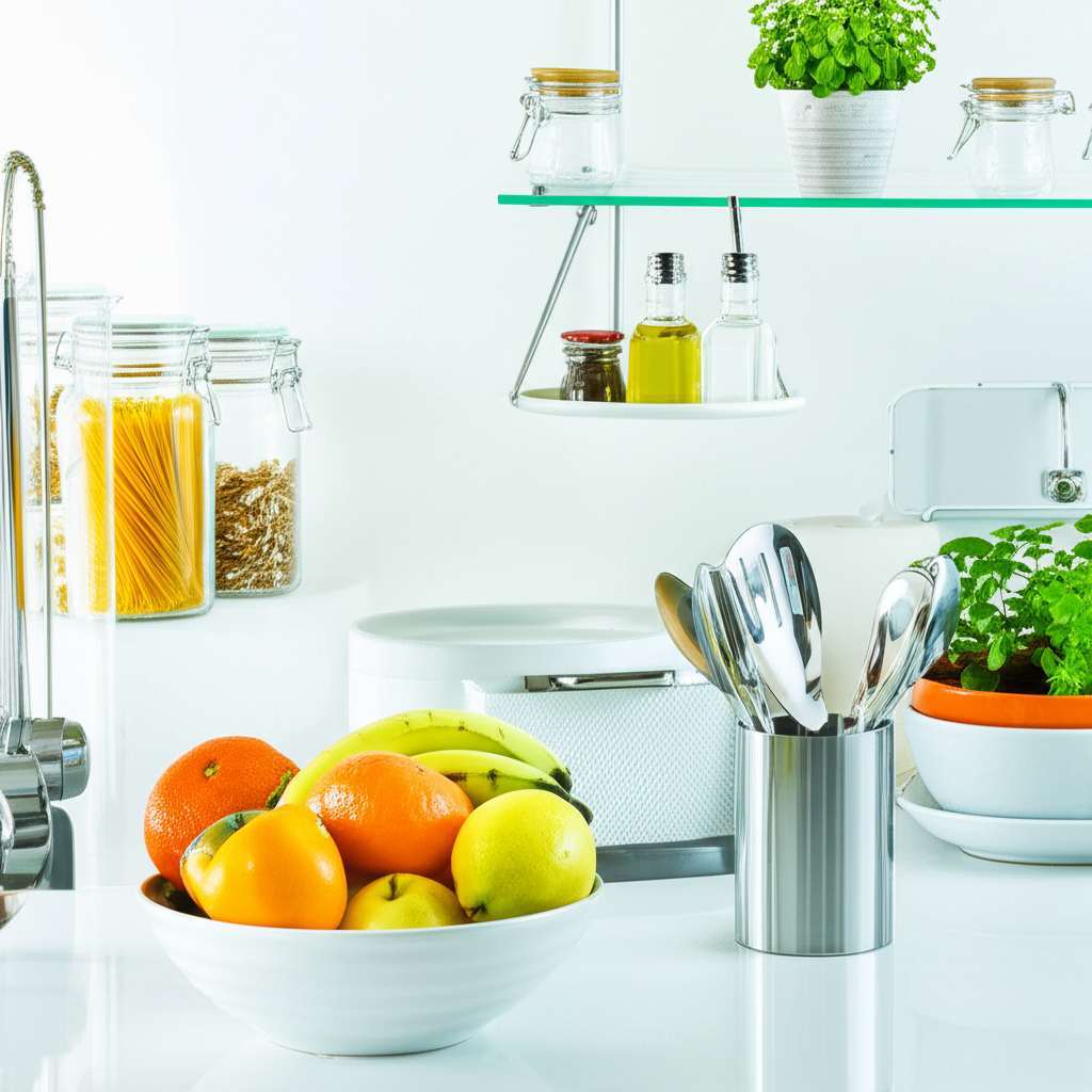Generate a high-quality, relevant image prompt for an article about: 10 Stylish Kitchen Storage Acce
