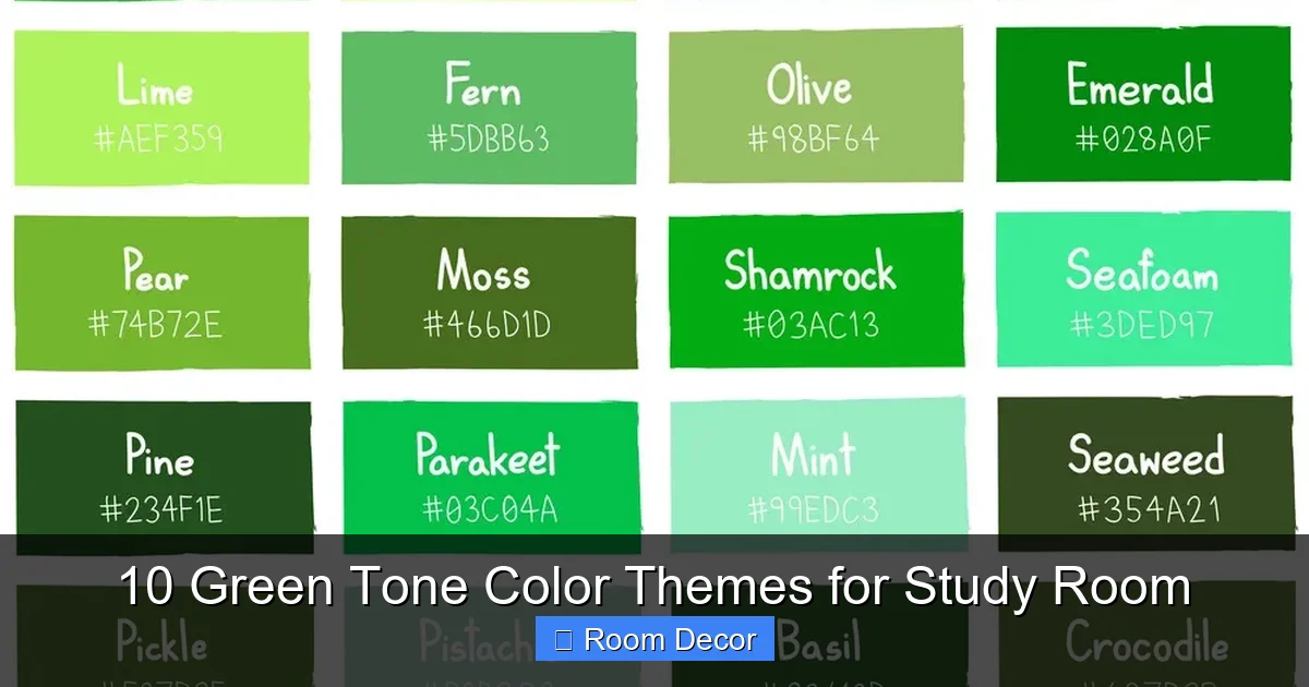 10 Green Tone Color Themes for Study Room