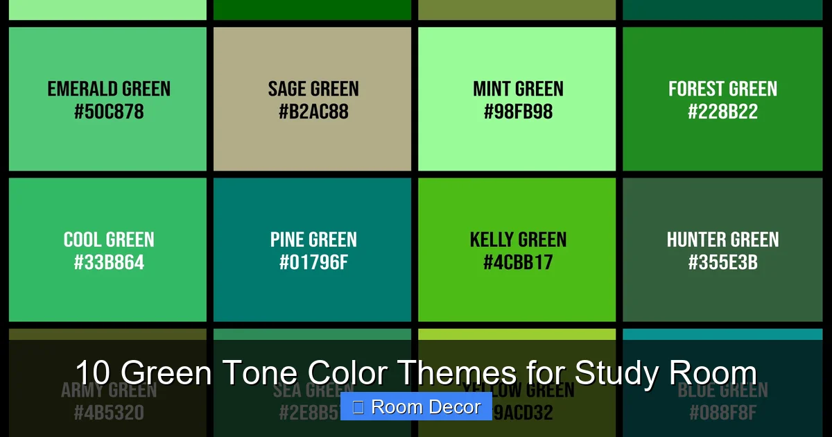 10 Green Tone Color Themes for Study Room