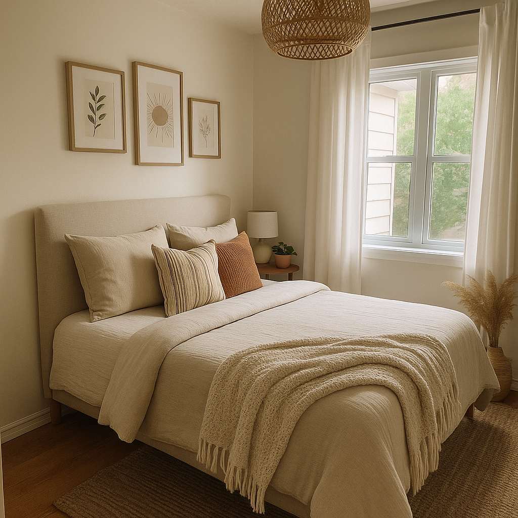 Generate a high-quality, relevant image prompt for an article about: Small Cozy Bedroom Design Ideas