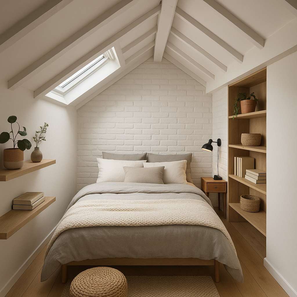 Generate a high-quality, relevant image prompt for an article about: Small Loft Bedroom Design Ideas