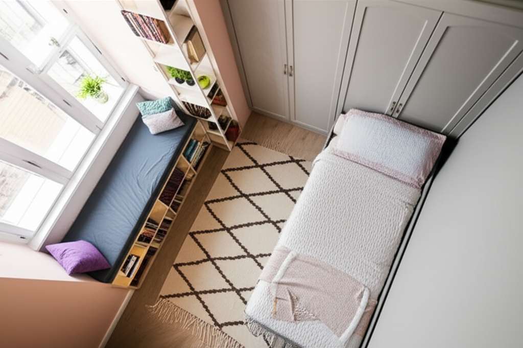 Generate a high-quality, relevant image prompt for an article about: Small Space Saving Bedroom Desi