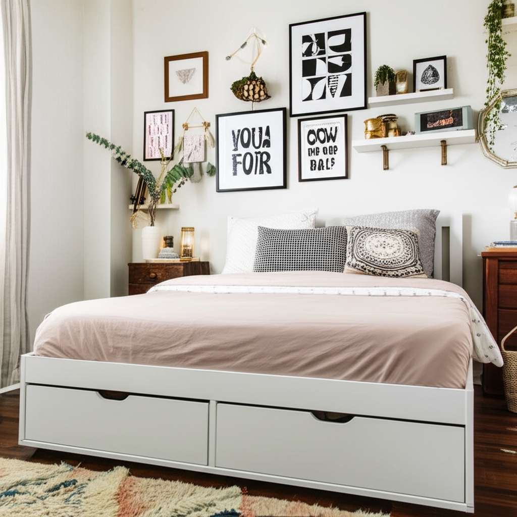 Generate a high-quality, relevant image prompt for an article about: Small Bedroom Decor Ideas On A