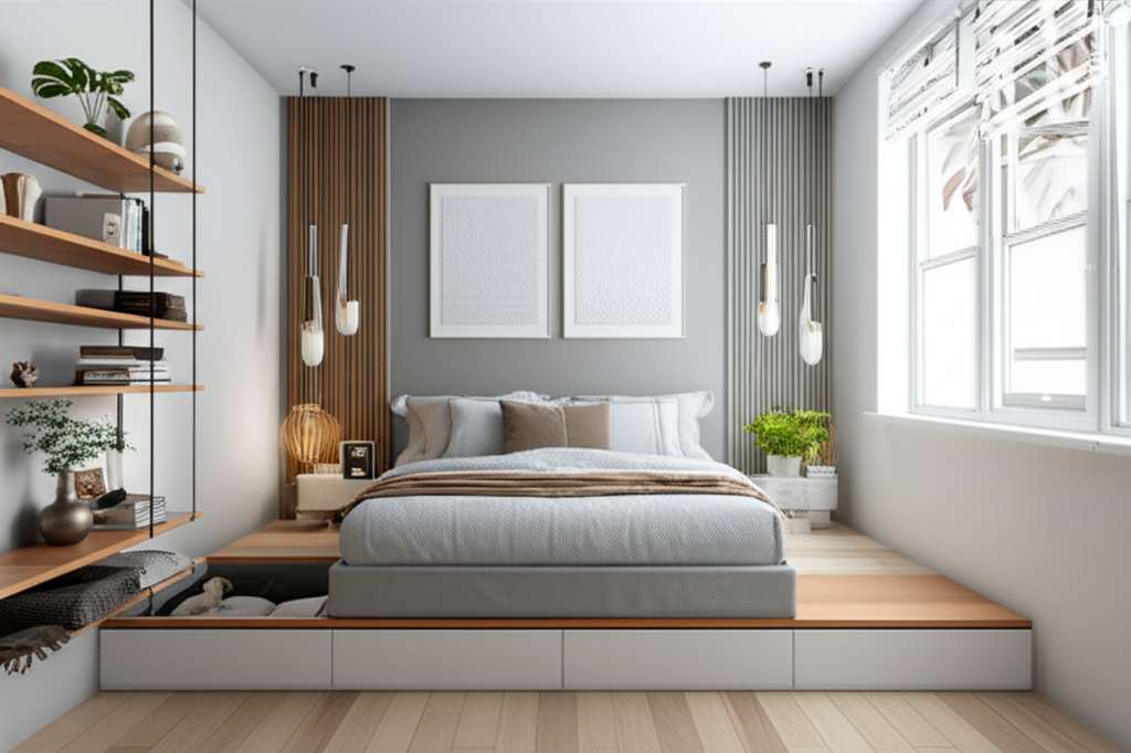Generate a high-quality, relevant image prompt for an article about: Small Simple Bedroom Design Ide