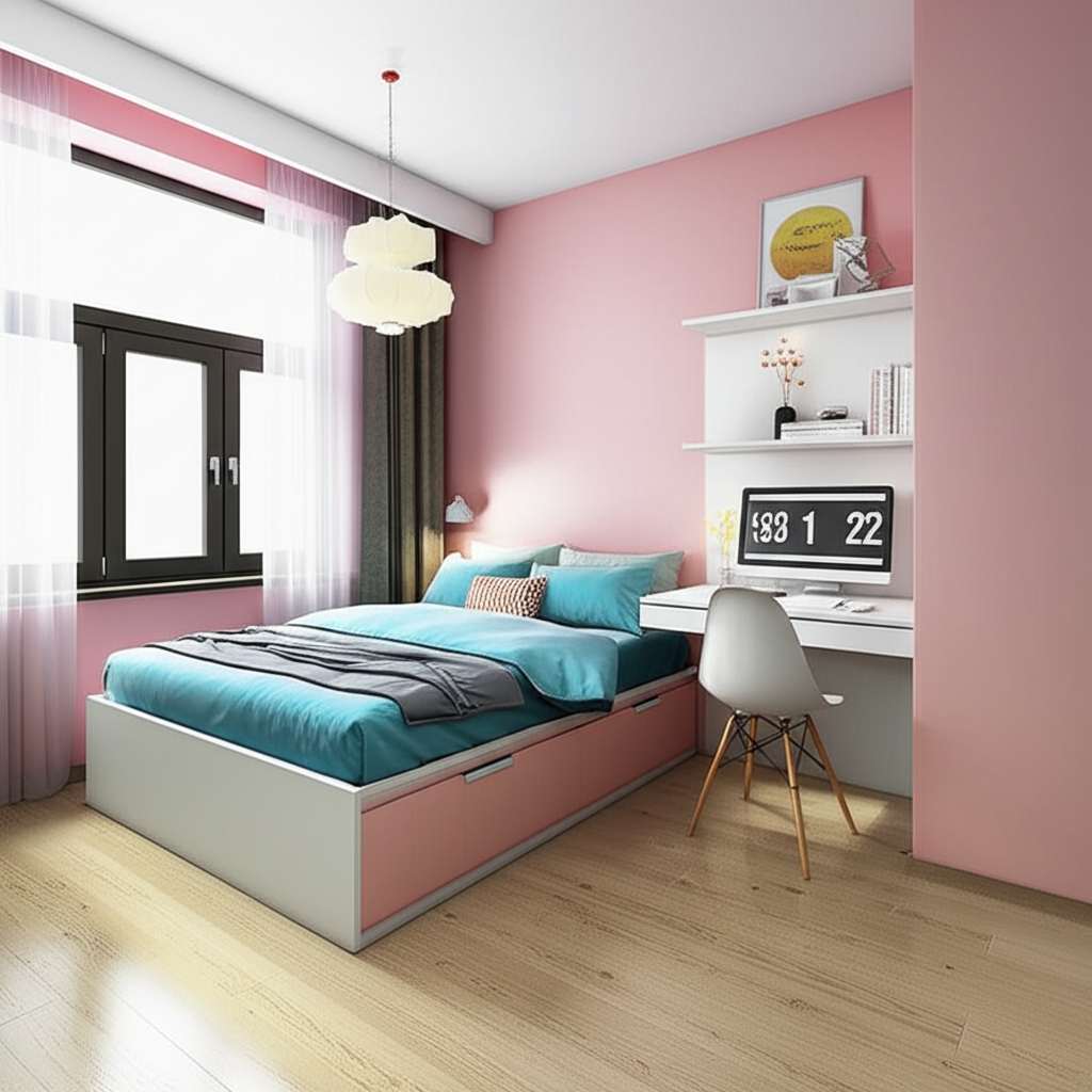 Generate a high-quality, relevant image prompt for an article about: Small Stylish Bedroom Design Id