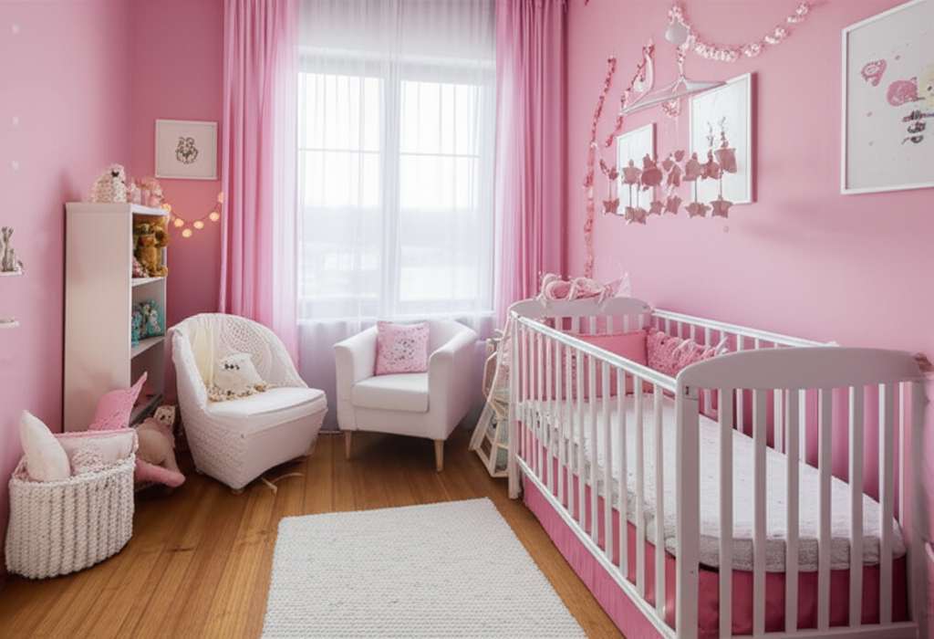 Generate a high-quality, relevant image prompt for an article about: Small Girl Baby Room Design Ide