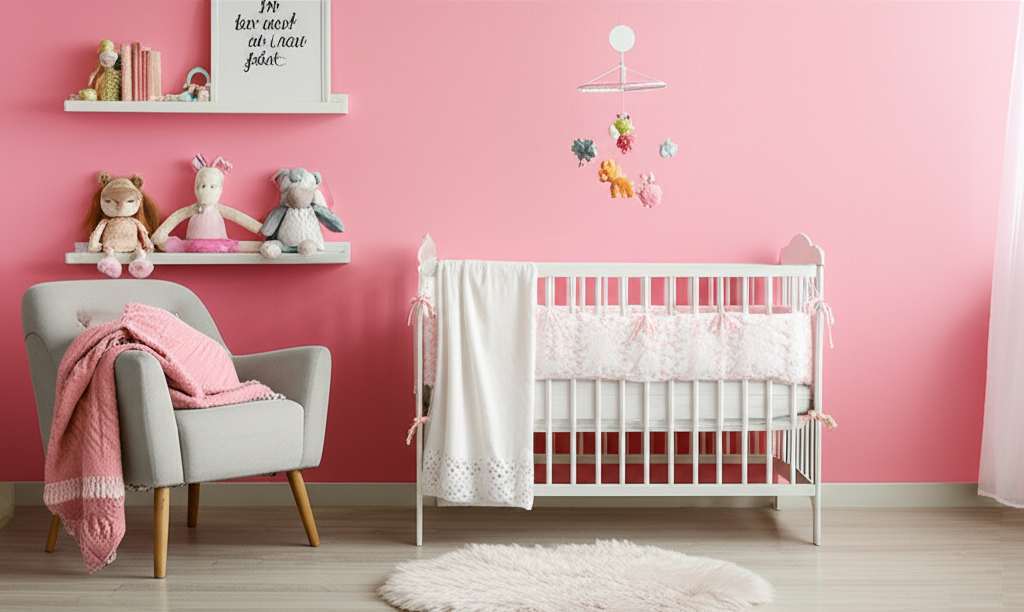Generate a high-quality, relevant image prompt for an article about: Small Girl Baby Room Design Ide