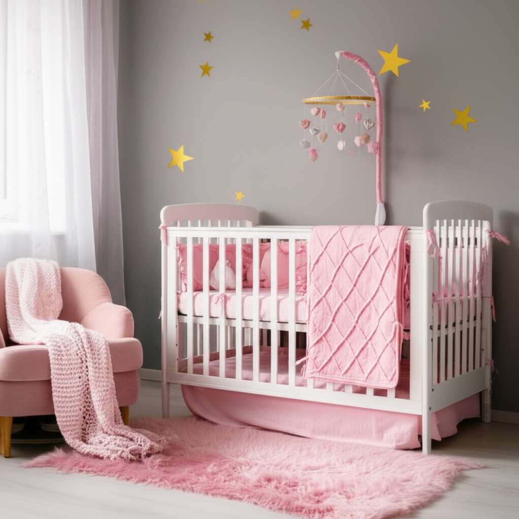 Generate a high-quality, relevant image prompt for an article about: Pink Girl Baby Room Design Idea