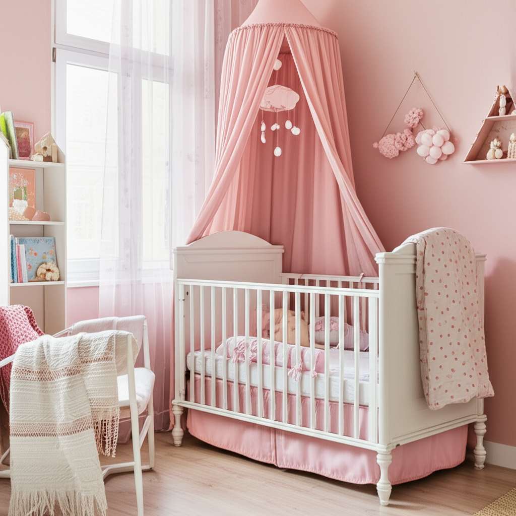 Generate a high-quality, relevant image prompt for an article about: Aesthetic Girl Baby Room Design