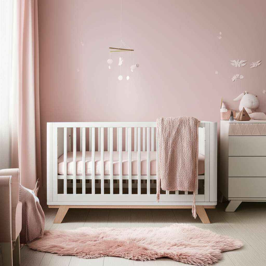 Generate a high-quality, relevant image prompt for an article about: Modern Girl Baby Nursery Design