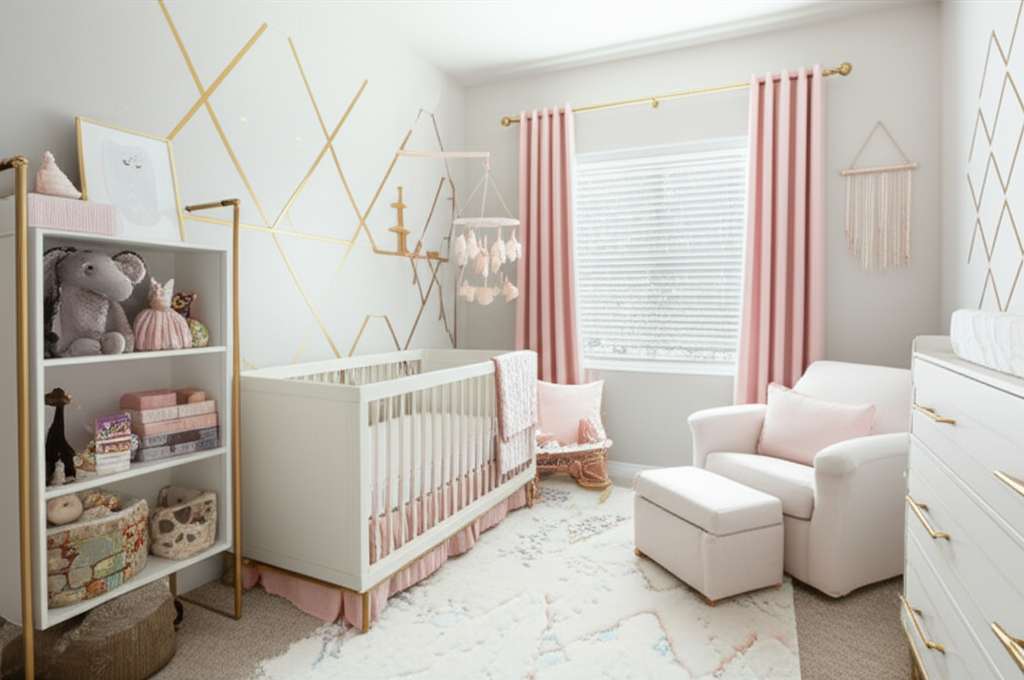 Generate a high-quality, relevant image prompt for an article about: Modern Girl Baby Nursery Design