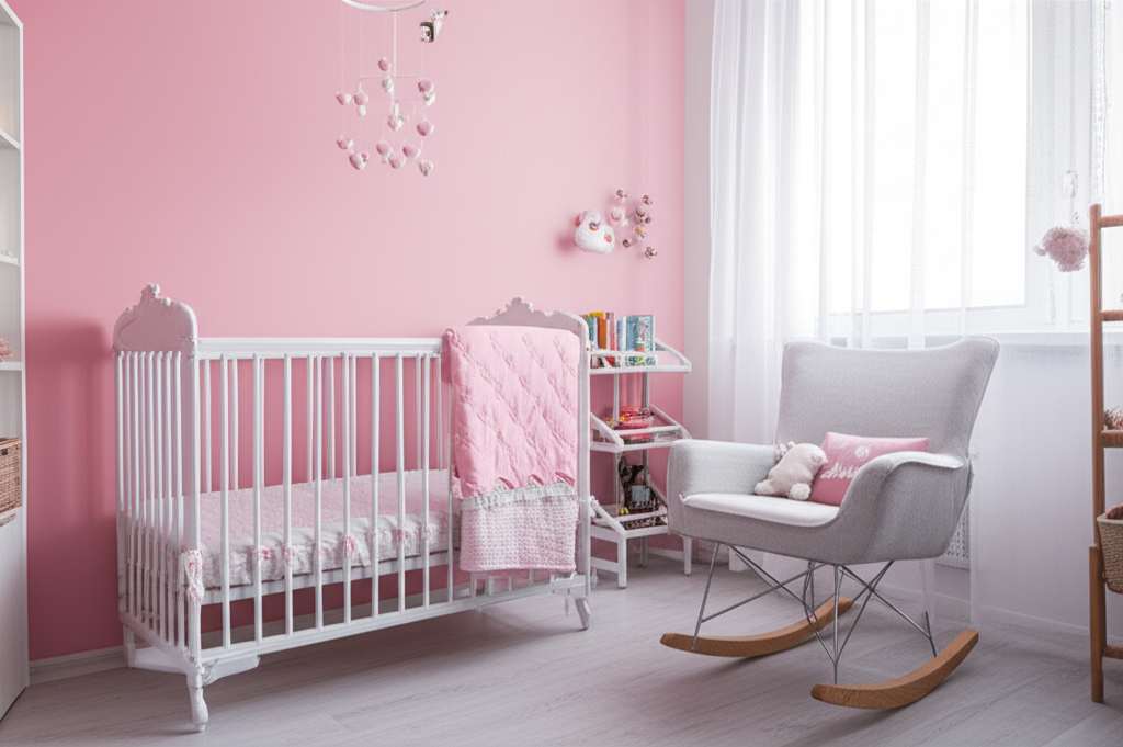 Generate a high-quality, relevant image prompt for an article about: Small Pink Nursery Room Ideas: