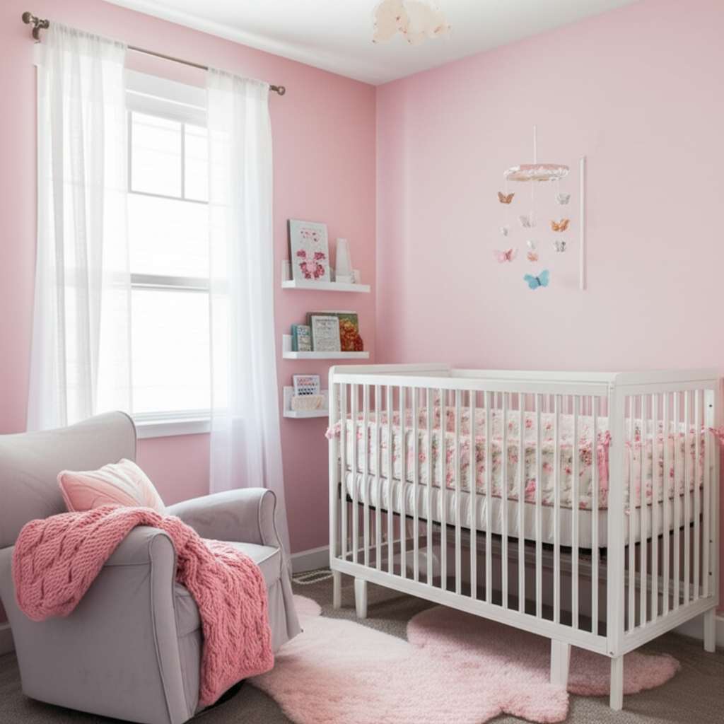 Generate a high-quality, relevant image prompt for an article about: Small Pink Nursery Room Ideas: