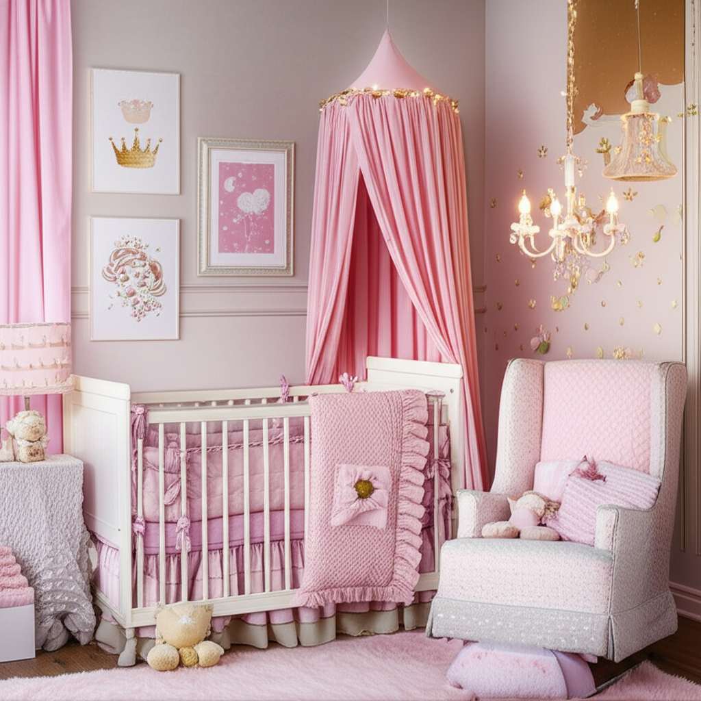 Generate a high-quality, relevant image prompt for an article about: Princess Theme Baby Girl Room I