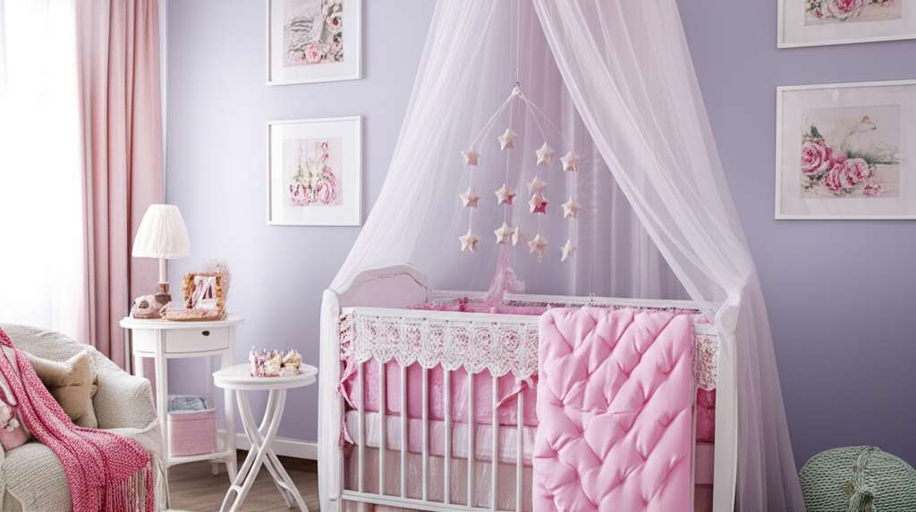Generate a high-quality, relevant image prompt for an article about: Pastel Baby Girl Nursery Design