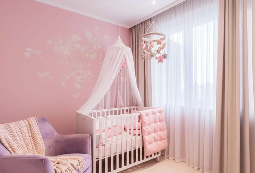 Generate a high-quality, relevant image prompt for an article about: Pastel Baby Girl Nursery Design