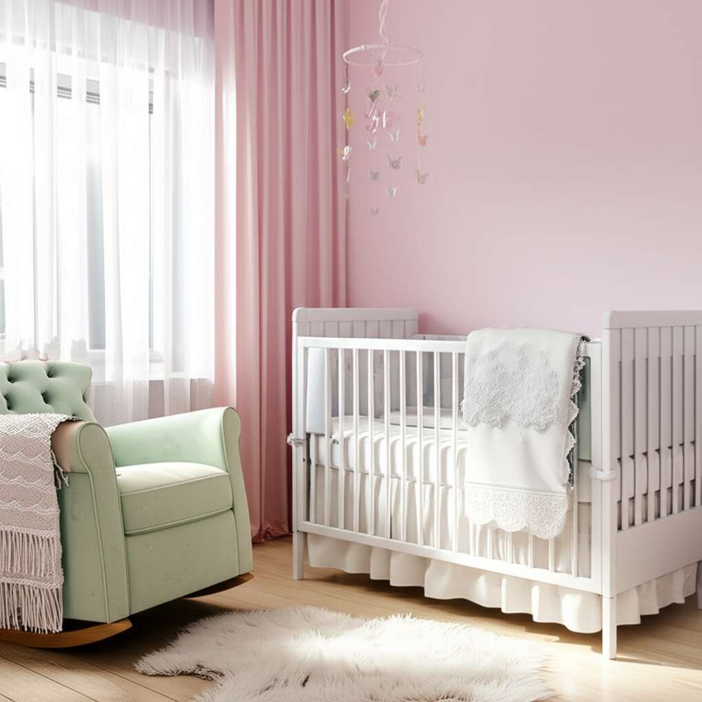 Generate a high-quality, relevant image prompt for an article about: Pastel Baby Girl Nursery Design