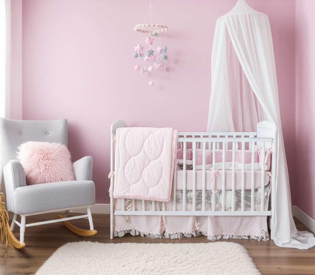 Generate a high-quality, relevant image prompt for an article about: Pastel Baby Girl Nursery Design