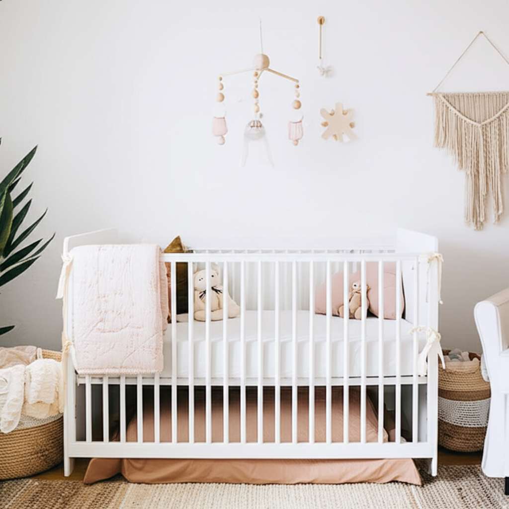 Generate a high-quality, relevant image prompt for an article about: Minimalist Baby Girl Nursery: B