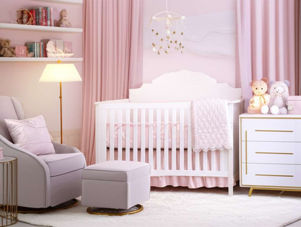 Generate a high-quality, relevant image prompt for an article about: Luxury Baby Girl Nursery Room I