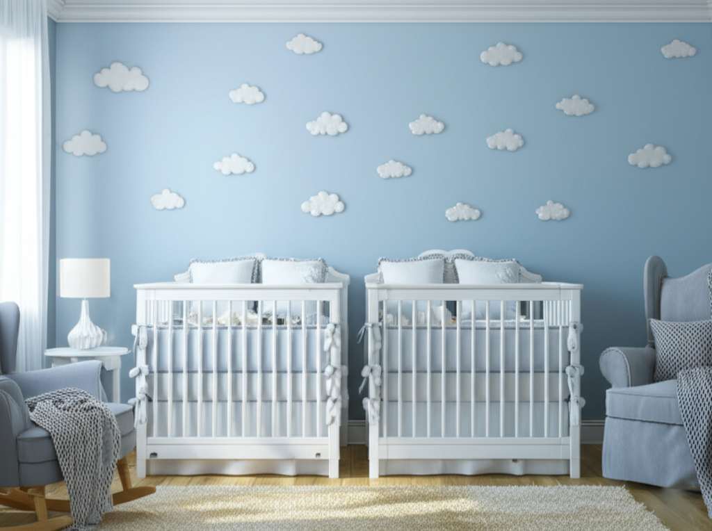 Generate a high-quality, relevant image prompt for an article about: Twin Baby Nursery Room Ideas: A