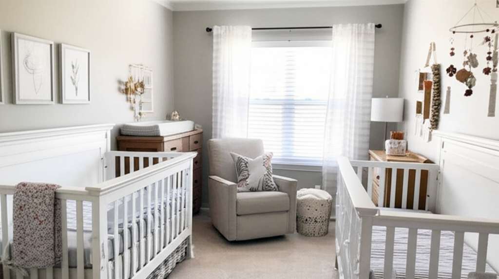 Generate a high-quality, relevant image prompt for an article about: Small Twin Baby Nursery Room Id