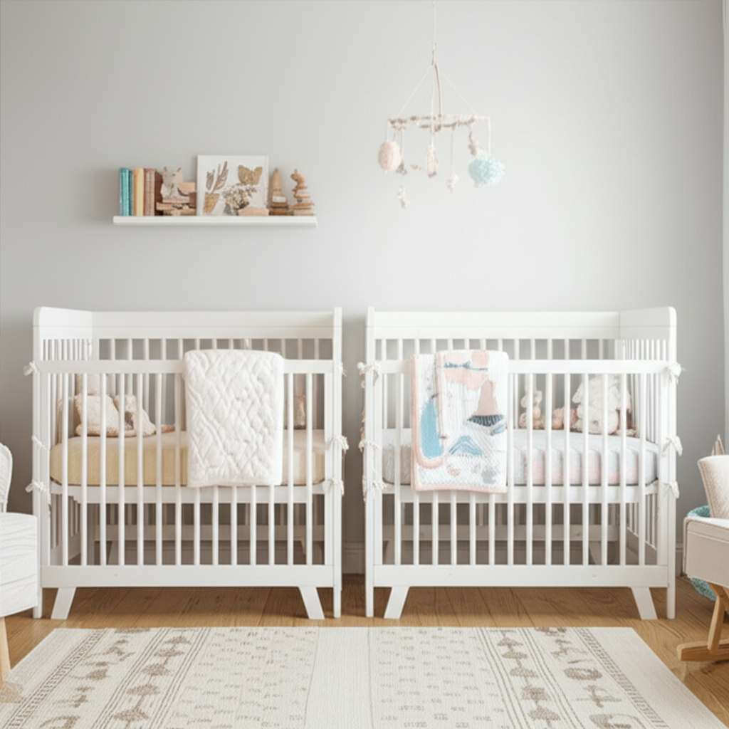 Generate a high-quality, relevant image prompt for an article about: Simple Twin Baby Nursery Room I