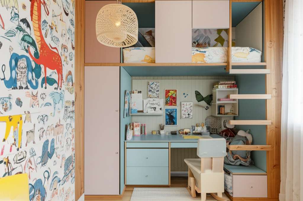 Generate a high-quality, relevant image prompt for an article about: Small Kids Bedroom Design Ideas