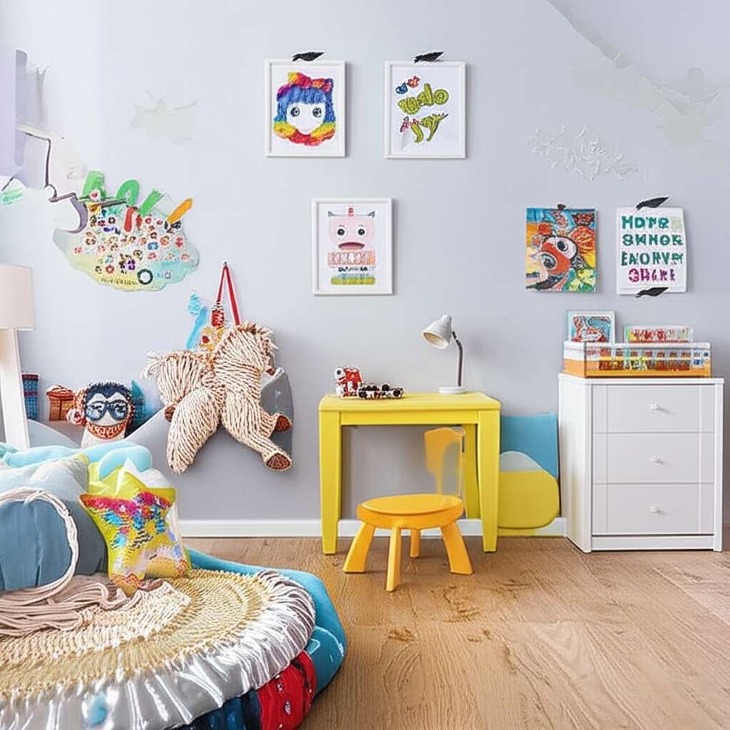Generate a high-quality, relevant image prompt for an article about: Kids Bedroom Ideas On A Budget: