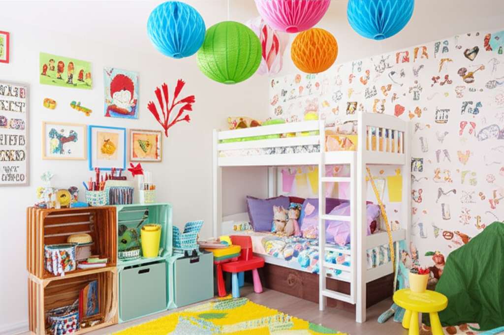 Generate a high-quality, relevant image prompt for an article about: Kids Bedroom Ideas On A Budget: