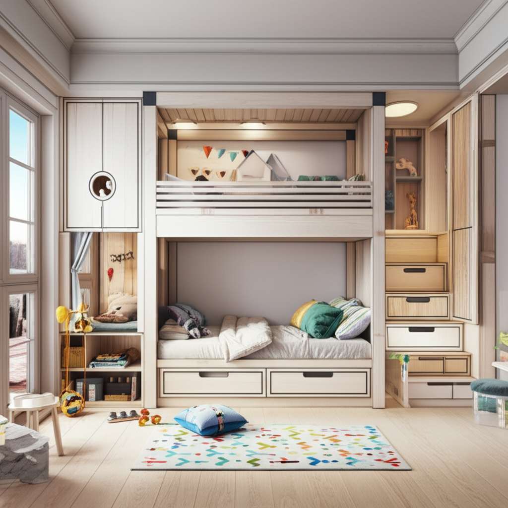 Generate a high-quality, relevant image prompt for an article about: Modern Kids Bedroom Design Idea