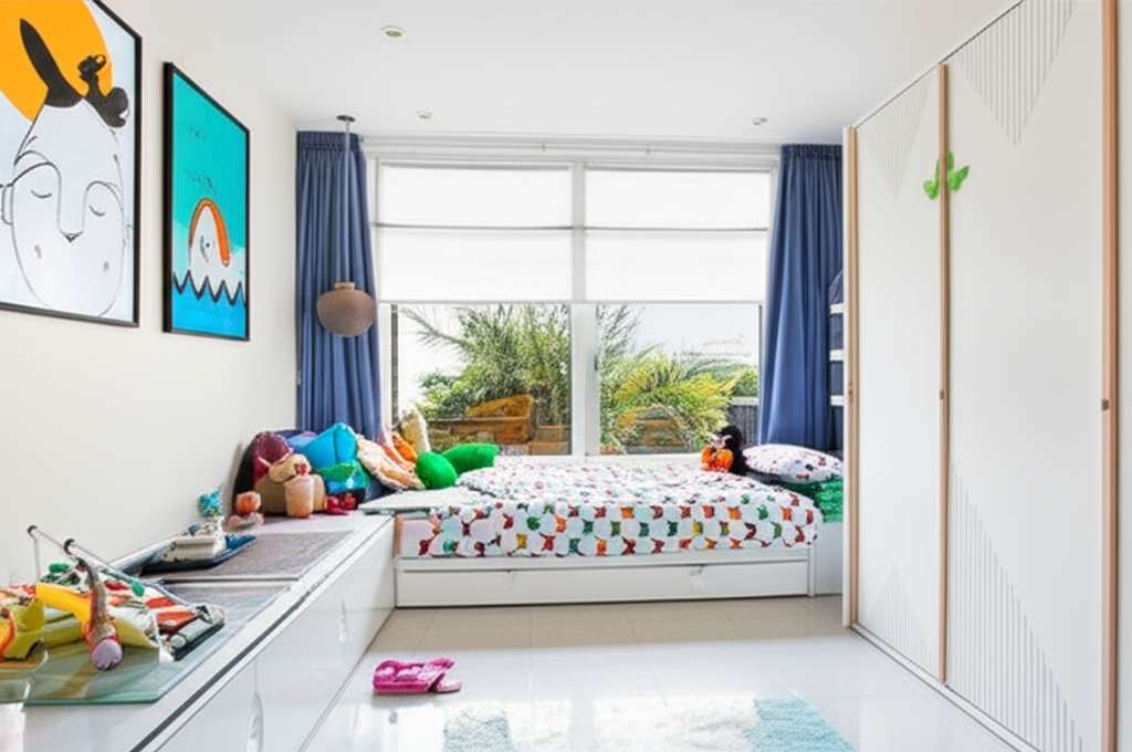 Generate a high-quality, relevant image prompt for an article about: Modern Kids Bedroom Design Idea