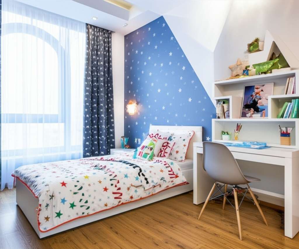 Generate a high-quality, relevant image prompt for an article about: Modern Kids Bedroom Design Idea