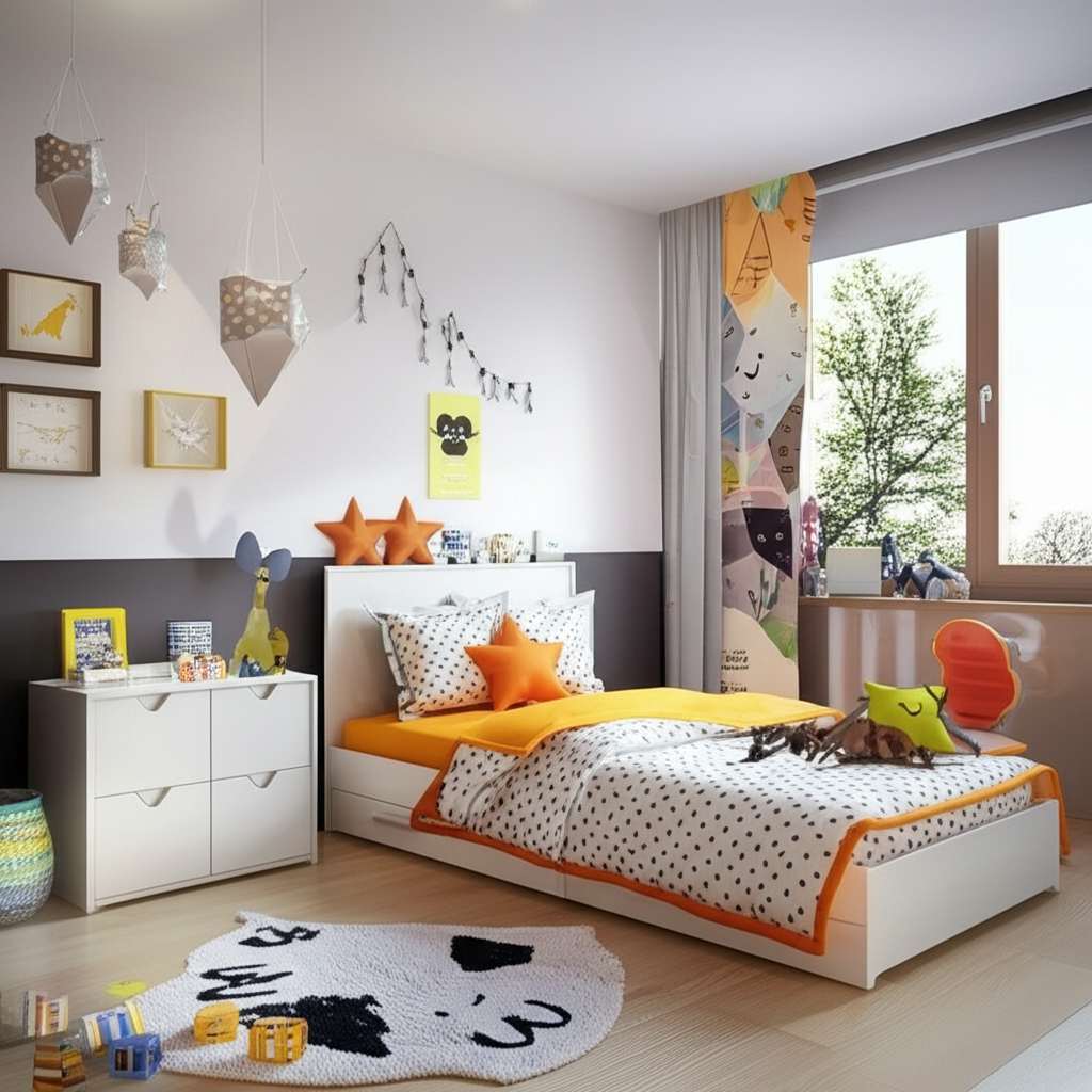 Generate a high-quality, relevant image prompt for an article about: Simple Kids Bedroom Design Idea