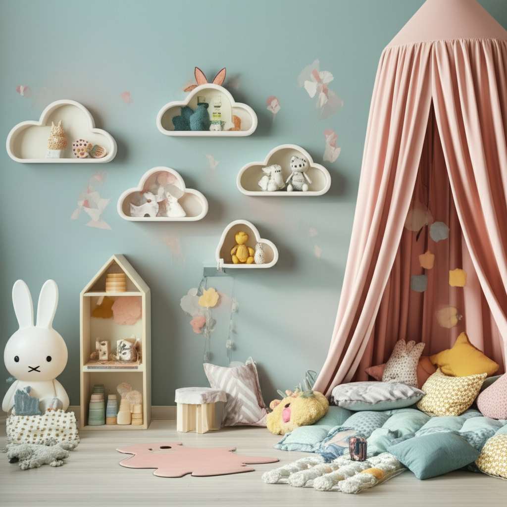 Generate a high-quality, relevant image prompt for an article about: Cute Kids Bedroom Decor Ideas: