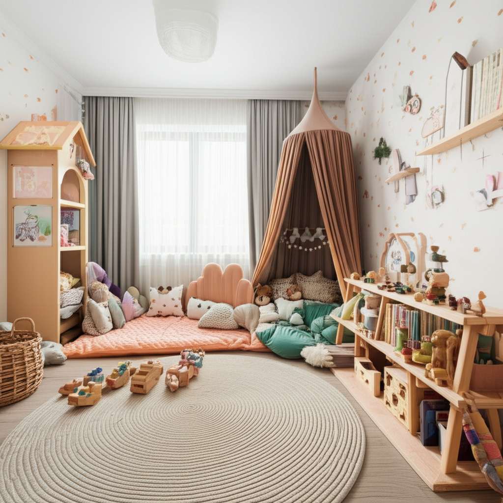 Generate a high-quality, relevant image prompt for an article about: Aesthetic Kids Bedroom Design I