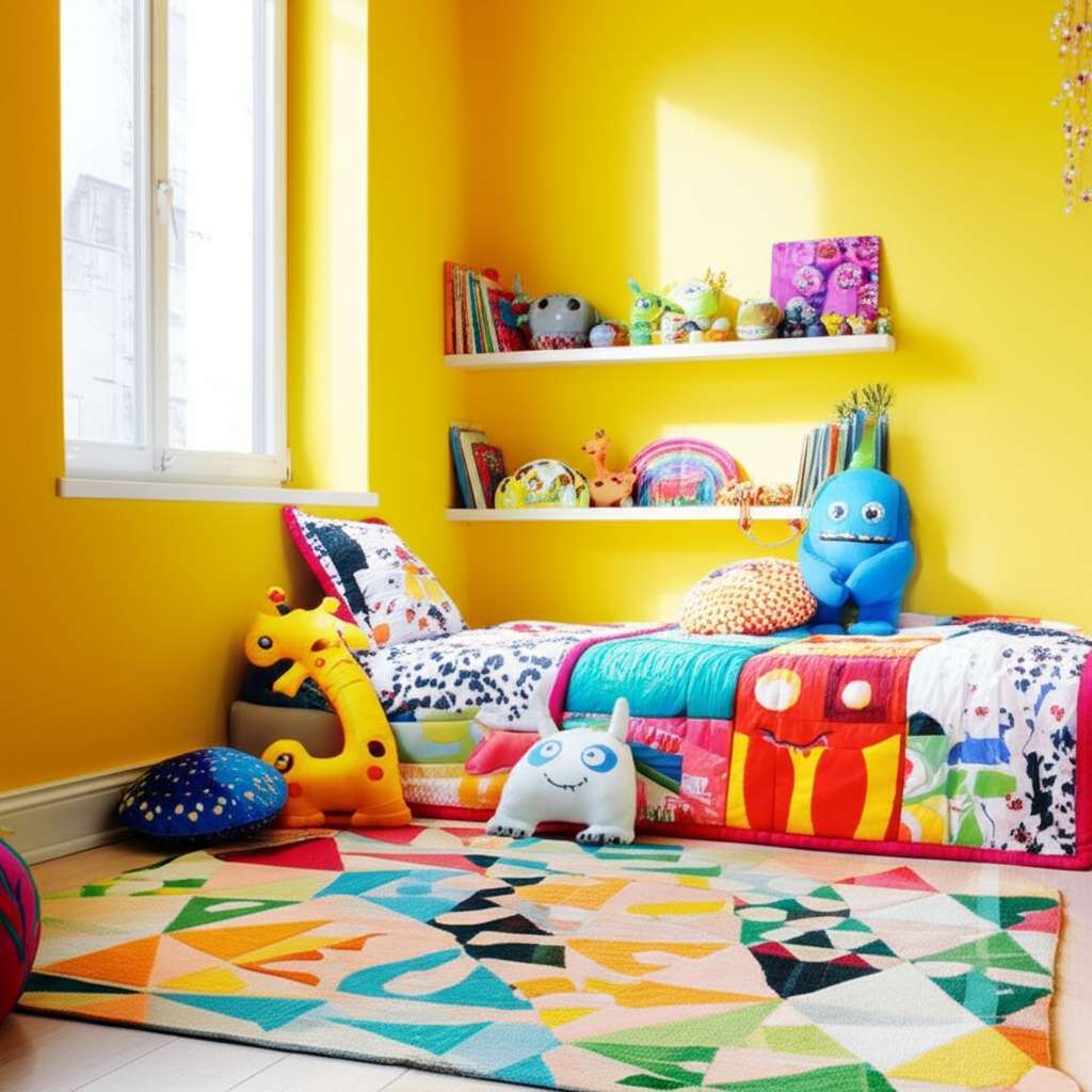 Generate a high-quality, relevant image prompt for an article about: Colorful Kids Bedroom Design Id