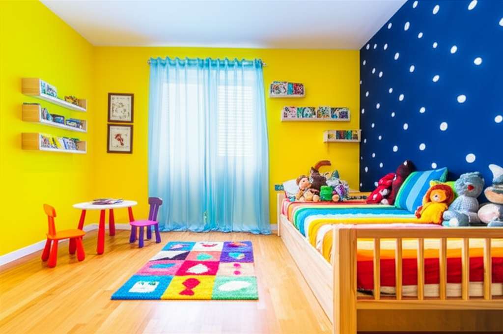 Generate a high-quality, relevant image prompt for an article about: Colorful Kids Bedroom Design Id
