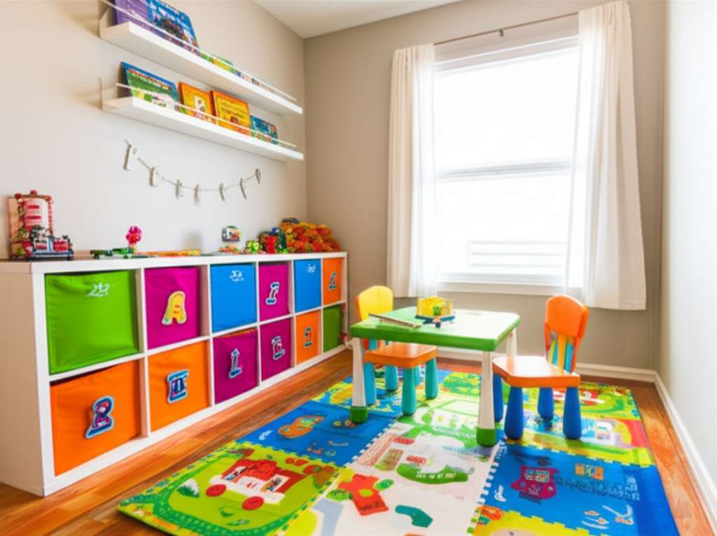 Generate a high-quality, relevant image prompt for an article about: Small Kids Playroom Design Idea